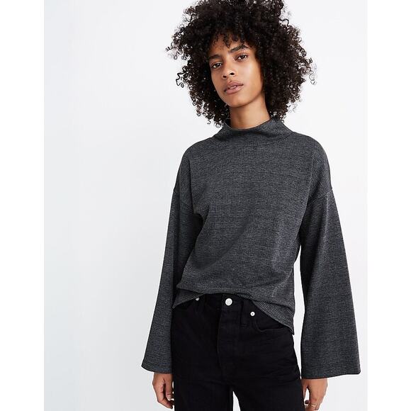Madewell Wide Sleeve Mockneck Top Glen Plaid Gray Boxy Fit AD034 - Size Medium - Picture 4 of 12